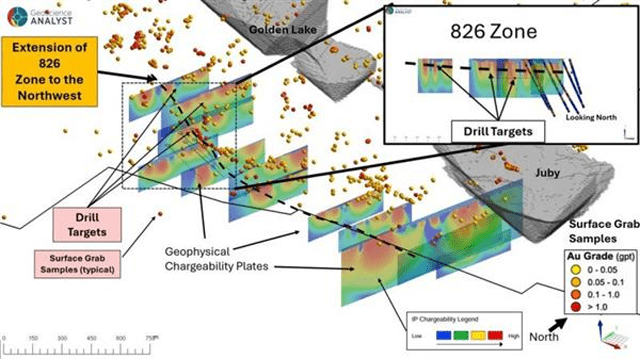 826 zone geophysical drill targets south of Golden Lake and Juby.