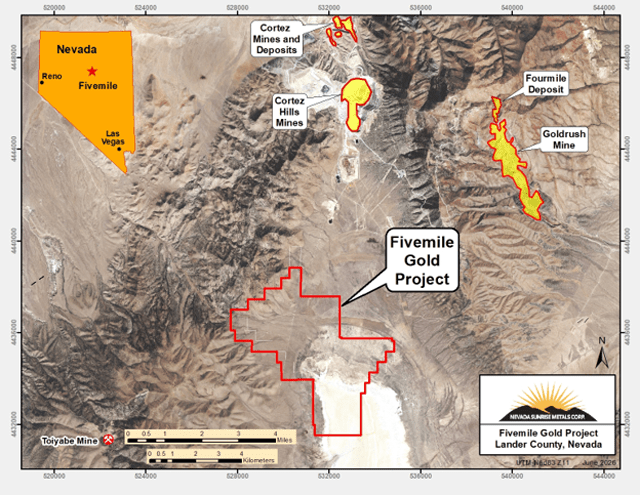 Location of Fivemile gold project on Cortez trend